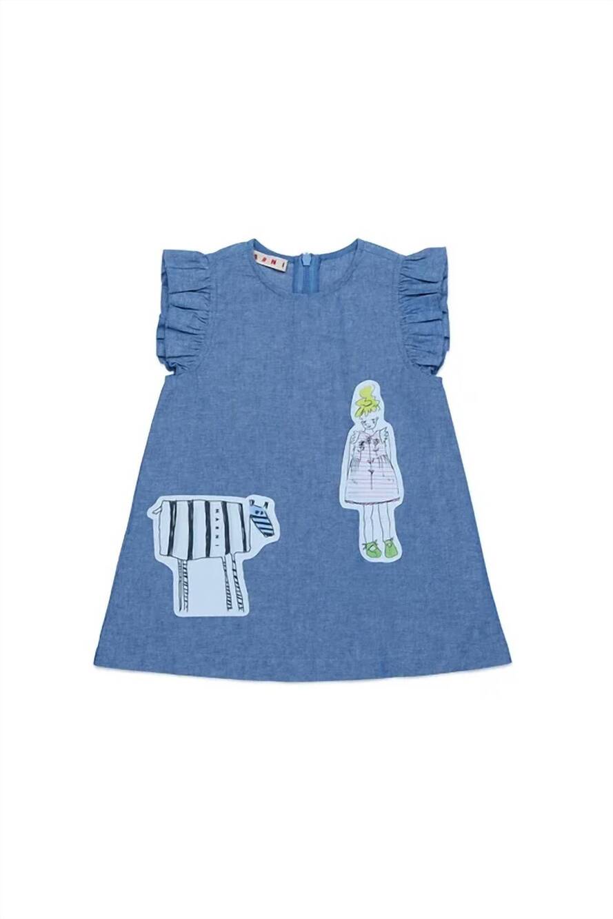 NEW MARNI girls patterned chambray dress in blue